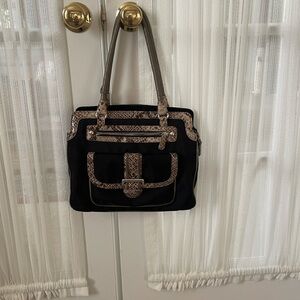 BRIGHTON handbag slightly used gorgeous canvas bag with snake print leather trim